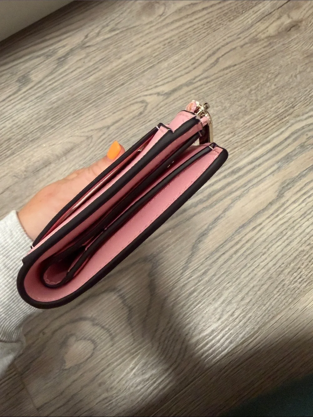 kate spade Pink Compact Zip Wallet with Gold Logo